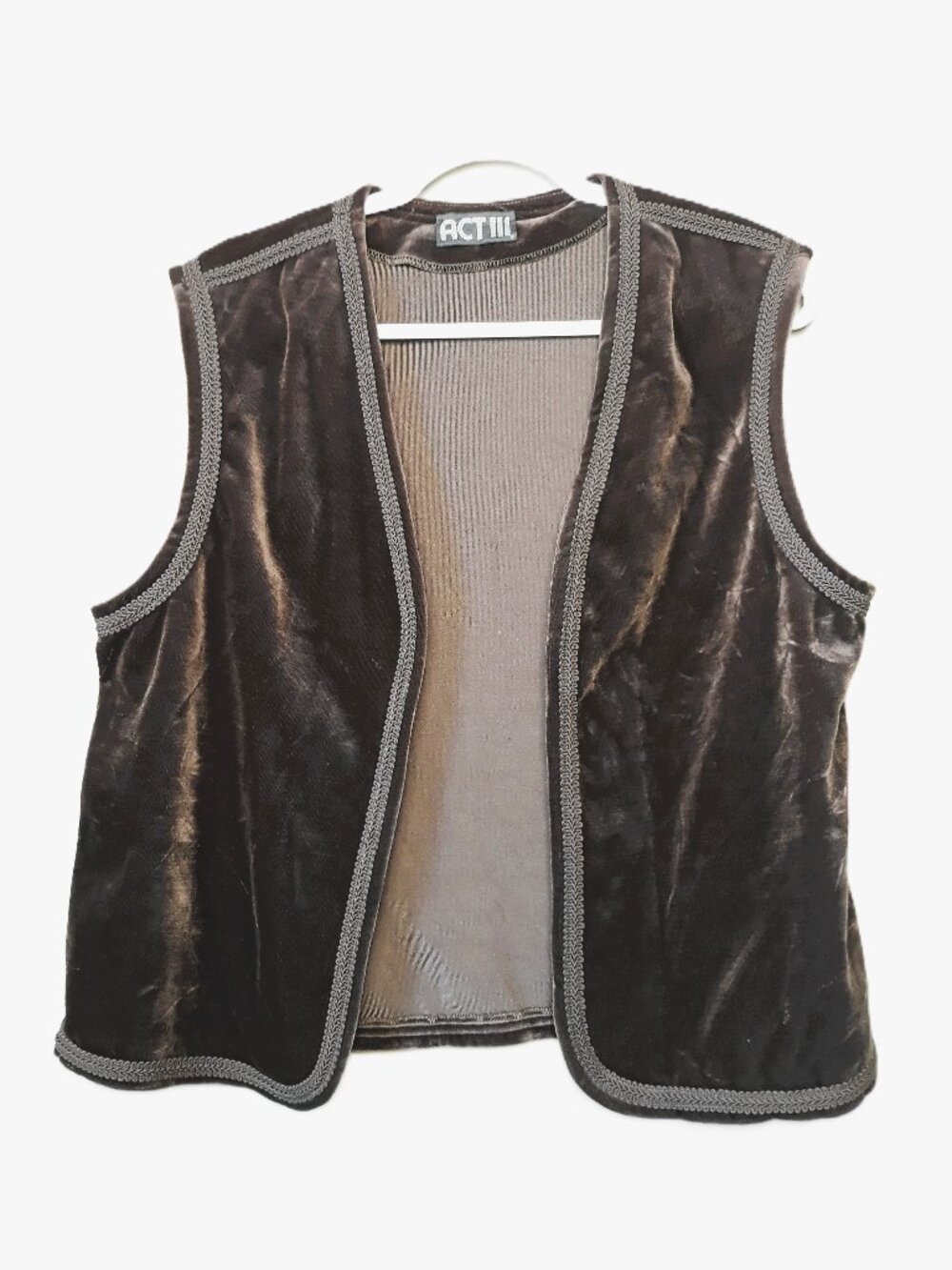 New Velvet Vest Braid Trim Dark Taupe 14 Vintage 80s/90s